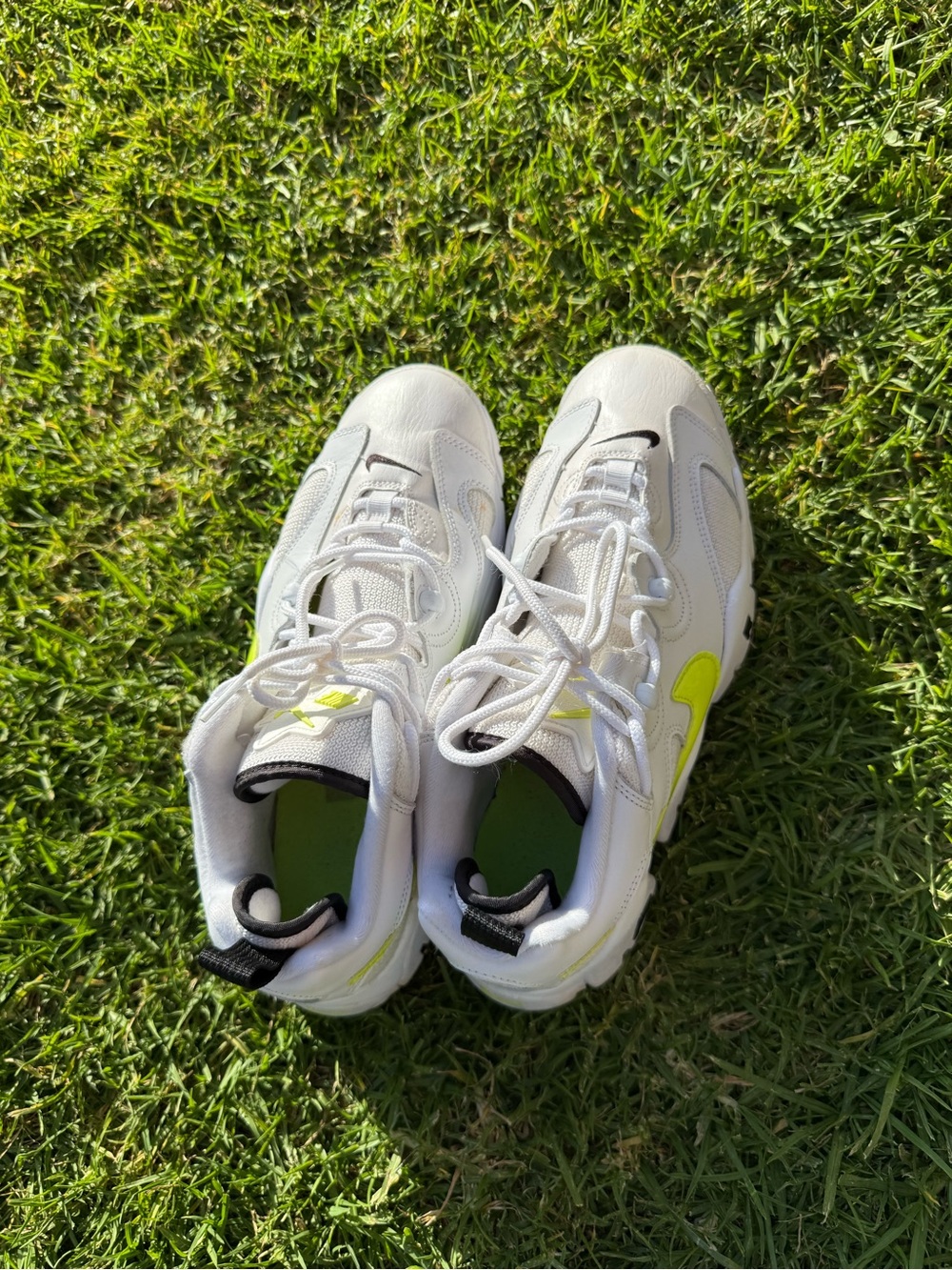 Nike White Sneakers with Neon Green Insole and Black Trim - Picture 2 of 15